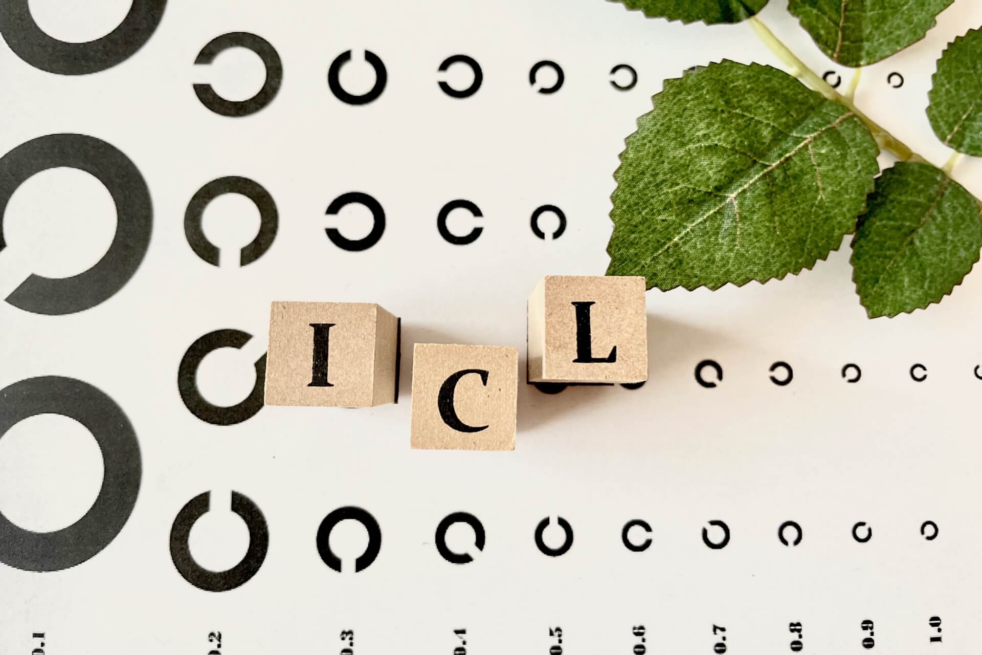 視力検査表と木製ブロック